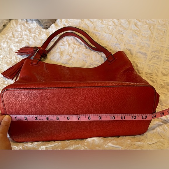 Tory Burch Red Thea Center-Zip Leather Hobo Tote Bag - Picture 13 of 16